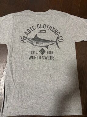 Pelagic Heather Gray Short Sleeve Tee with Dark Gray Marlin Graphic